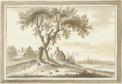 Paysage avec deux hommes sous un arbre - Dirk Kuipers