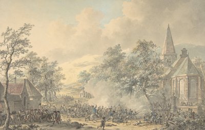 Scène de bataille avec église à droite - Dirk Langendijk