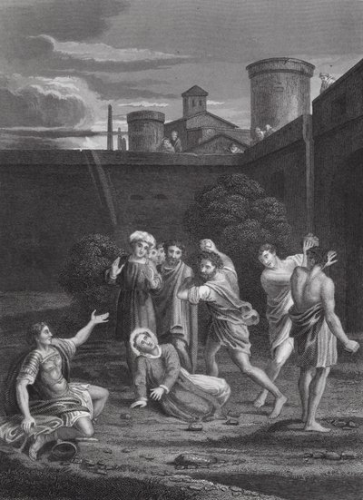 La lapidation de Saint Étienne, Actes, Ch VII, vs 54, 60 - Domenichino (1581 1641) (after)
