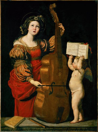 Sainte Cecile et un ange tenant une partition musicale … - Domenichino (1581-1641)