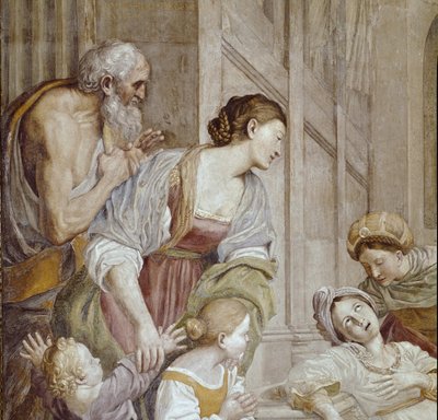 Histoire de Sainte Cécile : Mort de Sainte Cécile, (détail) Fresque - Domenichino