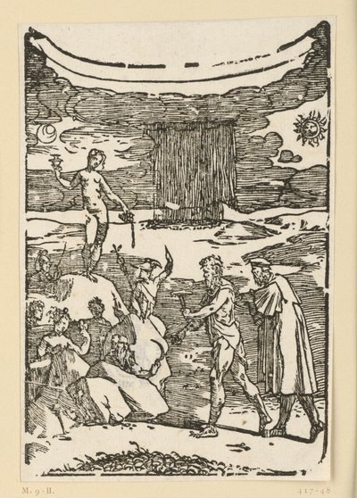 La découverte des métaux. Héphaïstos (Vulcain), muni d