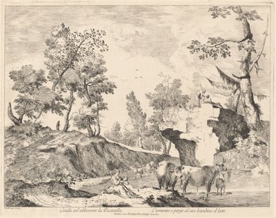 Paysage avec bergère et troupeau à un point d