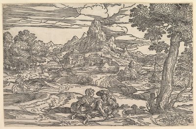 Paysage avec une femme assise à côté d