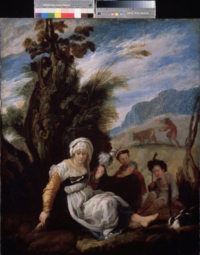 "Adam et Eve" Adam travaillant aux champs et le soir leurs deux enfants Abel et Caïn - Domenico Fetti or Feti