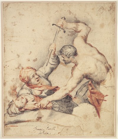Homme attaquant une mère et un enfant - Domenico Fiasella