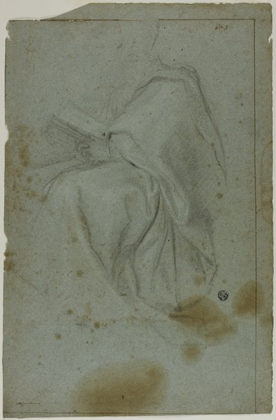 Figure masculine drapée assise avec un livre (recto) ; Deux femmes assises avec croquis de la main gauche (verso) - Domenico Fiasella