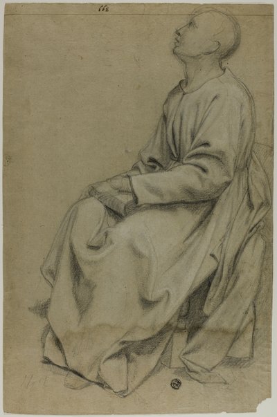 Moine Assis Tenant un Livre - Domenico Fiasella
