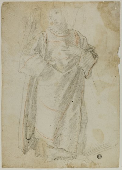 Ange debout (recto) ; Étude de visage et draperie (verso) - Domenico Fiasella