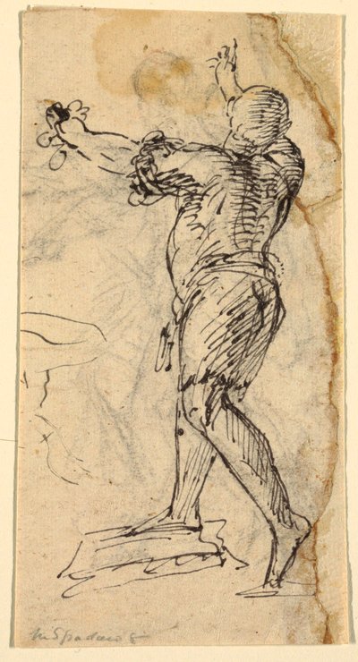 Homme Debout avec les Bras Levés - Domenico Gargiulo, called Micco Spadaro