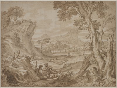 Paysage avec bergers, vers 1700 - Domenico I Piola