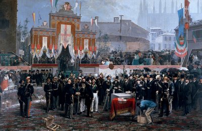 Cérémonie de pose de la première pierre de la Galleria Victor Emmanuel II à Milan, 7 mars - Domenico Induno