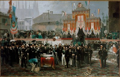 Cérémonie pour la pose de la première pierre de la galerie Vittorio Emanuele II le 7 mars 1865 - Domenico Induno