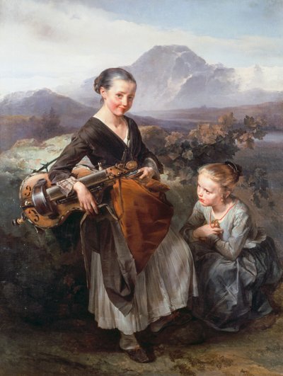 Femme jouant de la vielle à roue, par Domenico Induno - Domenico Induno