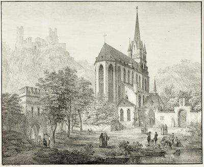 Collégiale Notre-Dame, avec le château Schoenberg à Oberwesel sur le Rhin - Domenico Quaglio
