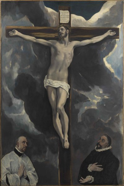 Christ en croix adoré par deux donateurs - Dominico El Greco
