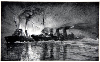 HMS Broke éperonnant le destroyer allemand, illustration de 
