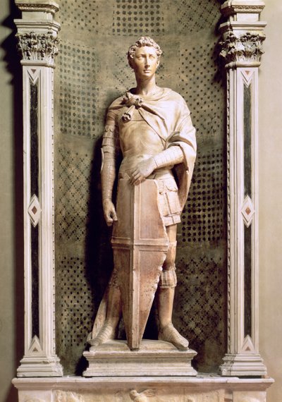 Saint Georges dans une niche avec un relief de Saint Georges terrassant le dragon en dessous - Donatello