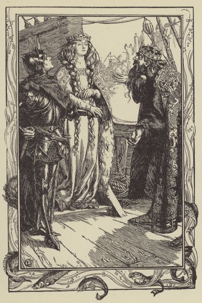 Le Roi Anguish donne Isolt à Sir Tristram (lithographie) - Dora Curtis
