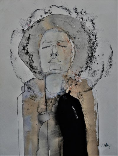 Femme contemplative au chapeau - Doris Schmitz