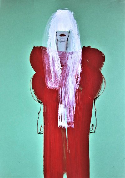 Cheveux blancs, robe rouge - Doris Schmitz