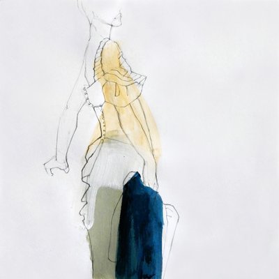 Haut jaune, drapé bleu - Doris Schmitz