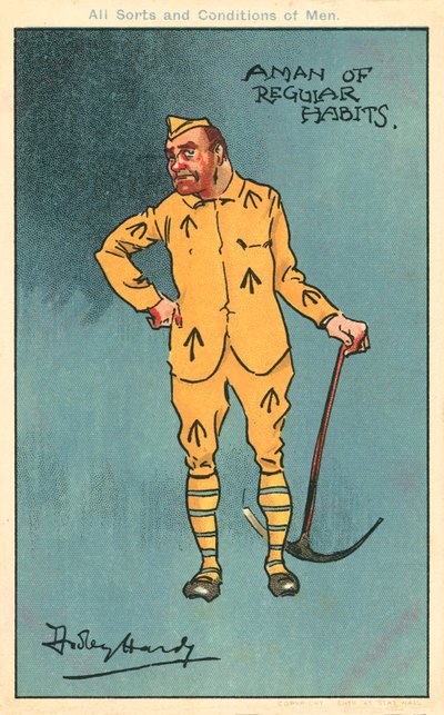 Crime et châtiment : prisonnier tenant une pioche (chromolithographie) - Dudley Hardy