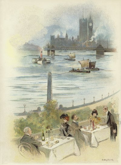 Déjeuner sur la terrasse surplombant la Tamise - Dudley Hardy