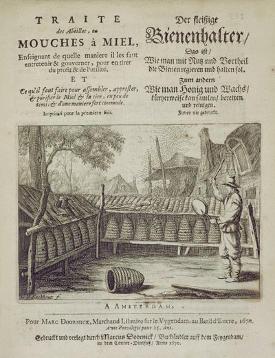 Couverture de Traité des Abeilles, ou Mouches à Miel... imprimé en français et en allemand, gravé par G.V.Eckhout, Amsterdam 1670 - Dutch School