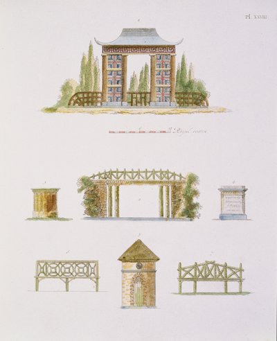 Décorations de jardin, de Magazine of Garden Gems, par G. van Laar, publié 1802 - Dutch School