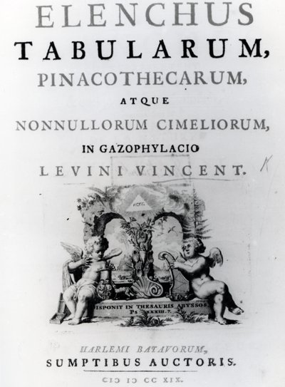 Page de titre pour Elenchus Tabularum par Levinus Vincent, publié en 1719 - Dutch School