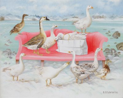 Oies sur un canapé rose, 2000 - E.B. Watts