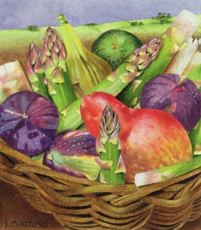 Poire rouge avec des figues et des asperges, 1996 - E.B. Watts