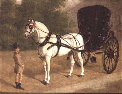 Un cheval gris et un cabriolet avec groom - E.M. Fox