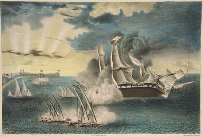 La frégate américaine Philadelphia sur les rochers au large de Tripoli, de Army and Navy Magazine, pub. 1840 - E. J. Pinkerton