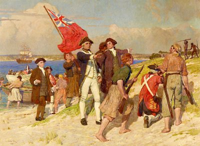 Débarquement du lieutenant James Cook à Botany Bay, 29 avril 1770 (peinture de E Phillips Fox) - E. Phillips Fox