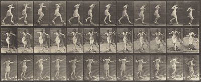 Planche numéro 175. Traversée du ruisseau sur des pierres avec une canne à pêche - Eadweard Muybridge
