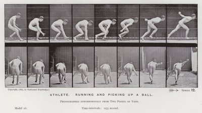 La figure humaine en mouvement : Athlète courant et ramassant une balle - Eadweard Muybridge
