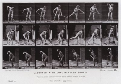 La figure humaine en mouvement : Travailleur avec une pelle à long manche (photo n/b) - Eadweard Muybridge