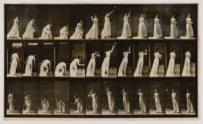 Femme ramassant un ballon et le lançant, extrait du livre Animal Locomotion - Eadweard Muybridge