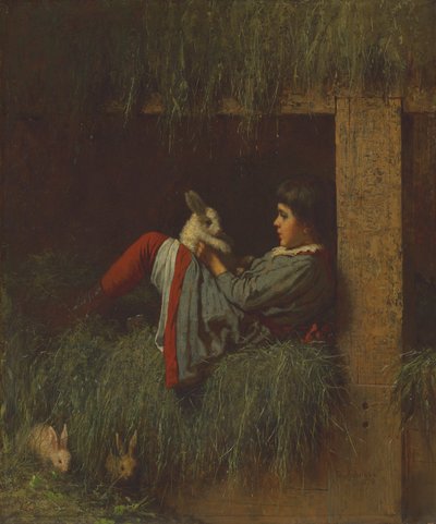 Enfant jouant avec un lapin - Eastman Johnson