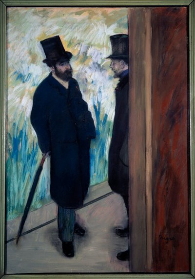 Portrait du dramaturge et librettiste Ludovic Halévy et Albert Boulanger-Cave dans les coulisses de l