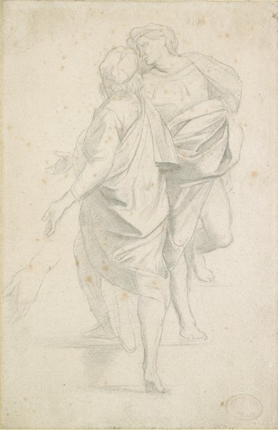 Deux figures debout sur un escalier (d