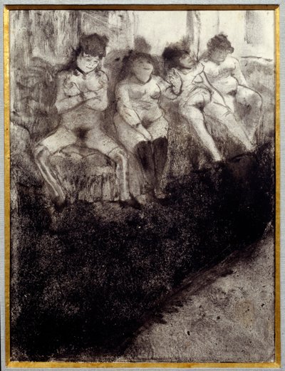 En attente (deuxième version). Il y a des prostituées attendant des clients dans un bordel. - Edgar Degas