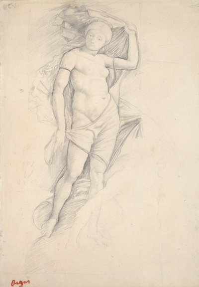 Femme, partiellement drapée, avec une légère étude d