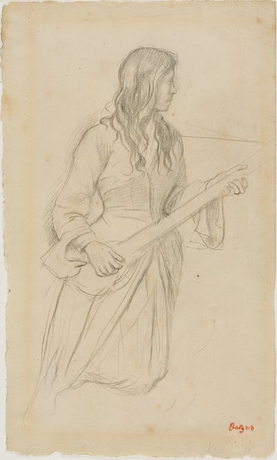 Jeune femme jouant du mandoline, étude pour le portrait de Mlle Fiocre dans le ballet "La Source" - Edgar Degas