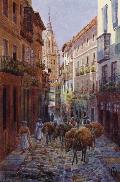 Espagne du Nord : Tolède, Calle del Comercio, avec la tour de la cathédrale - Edgar T. A. Wigram