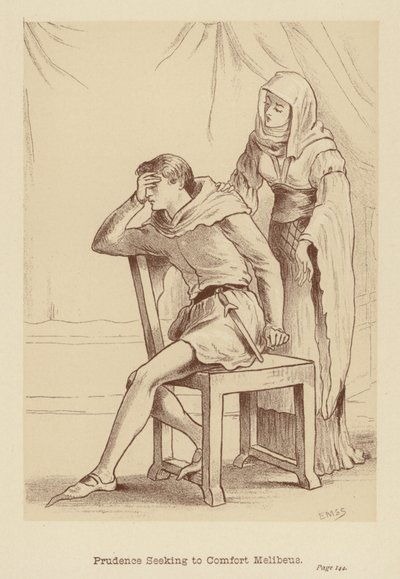 Prudence cherchant à réconforter Melibeus (litho) - Edith Scannell