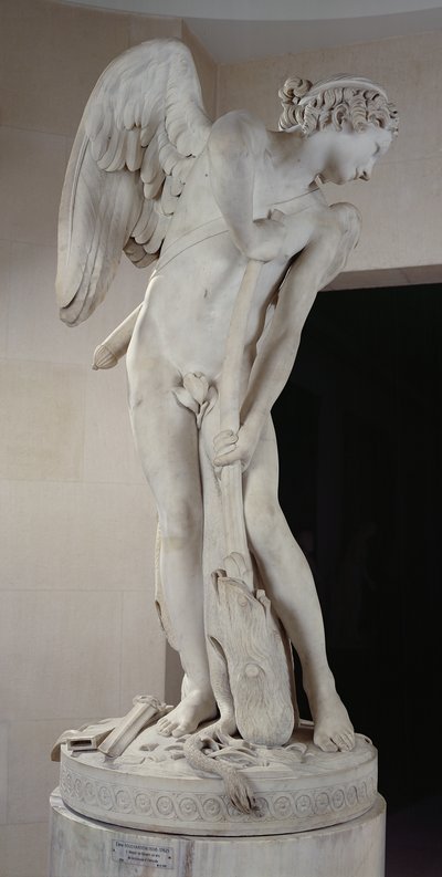 Cupidon sculptant son arc à partir de la massue d