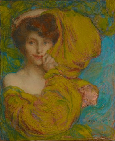 Jeune femme avec écharpe jaune, vers 1900 - Edmond François Aman Jean